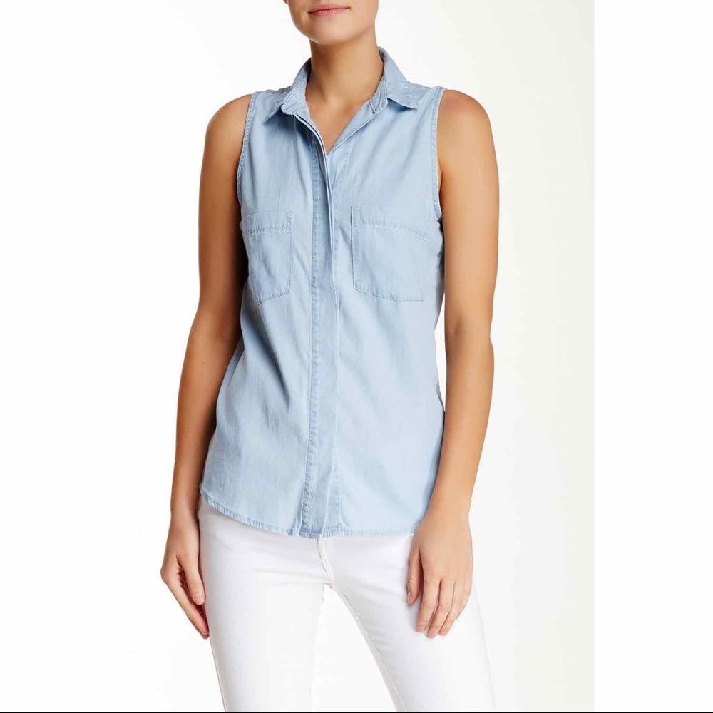 LC Lauren Conrad Chambray Embroidered Collar Top